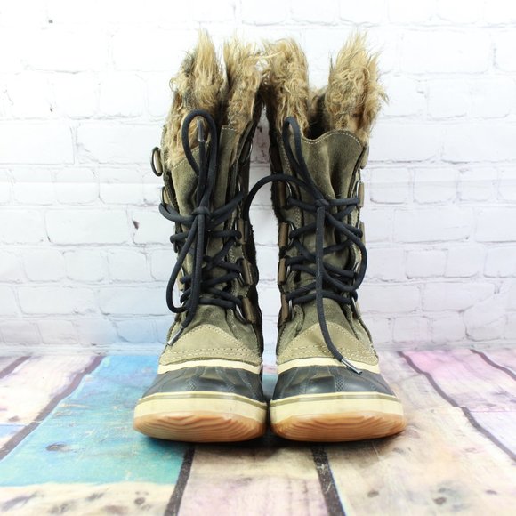 Sorel Joan of Arctic Green Suede Faux Fur Waterproof Winter Boots Size 7 - Picture 4 of 10